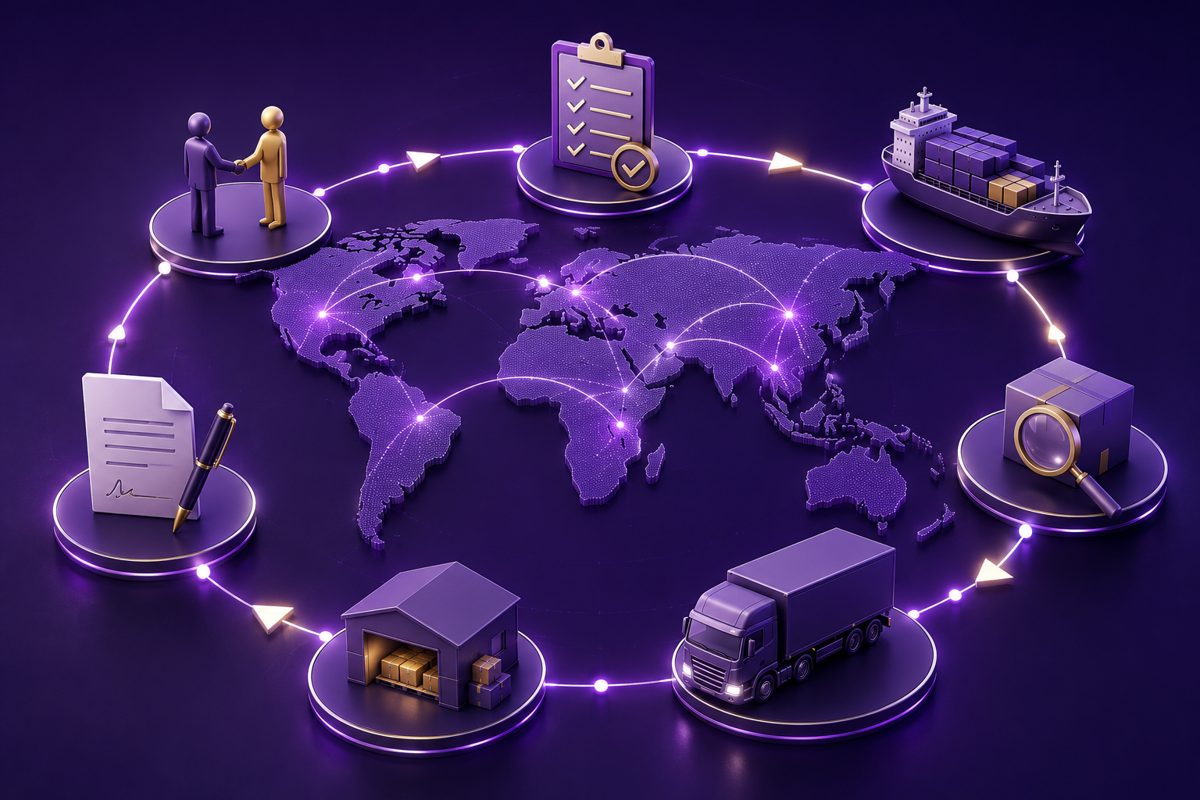 Global supply chain network — sourcing, inspection, logistics and delivery