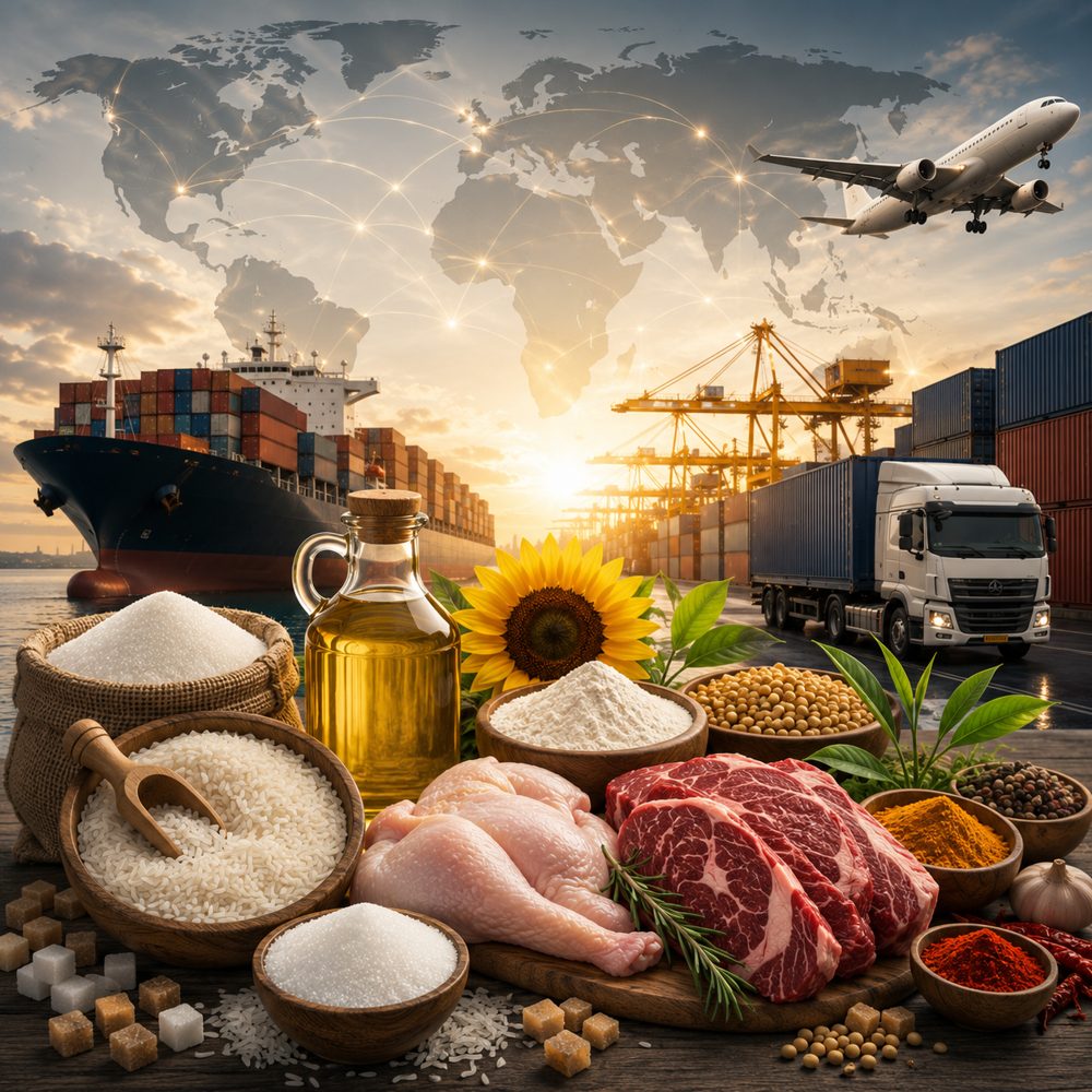 Global commodity trading — sugar, rice, meat, poultry, oils and food ingredients
